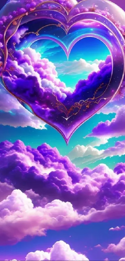 Purple heart-shaped cloud in a vibrant sky.