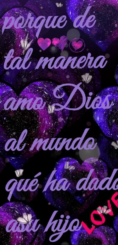 Purple heart themed wallpaper with inspirational text.