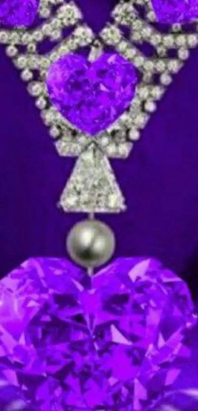 Vibrant purple heart jewel with sparkling diamonds on a deep purple background.