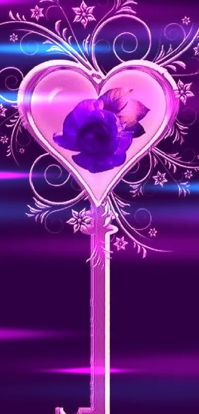 Heart key wallpaper with purple floral design.