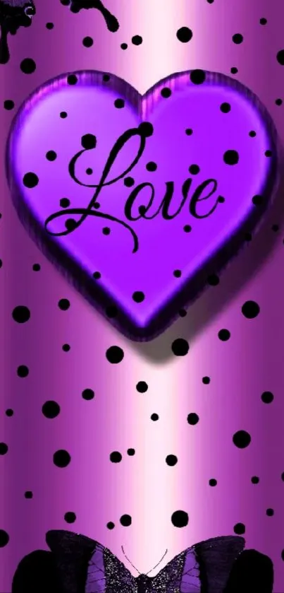 Purple heart and polka dots phone wallpaper.