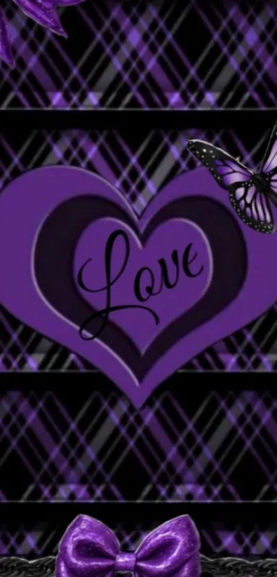 Purple heart and butterfly wallpaper design.