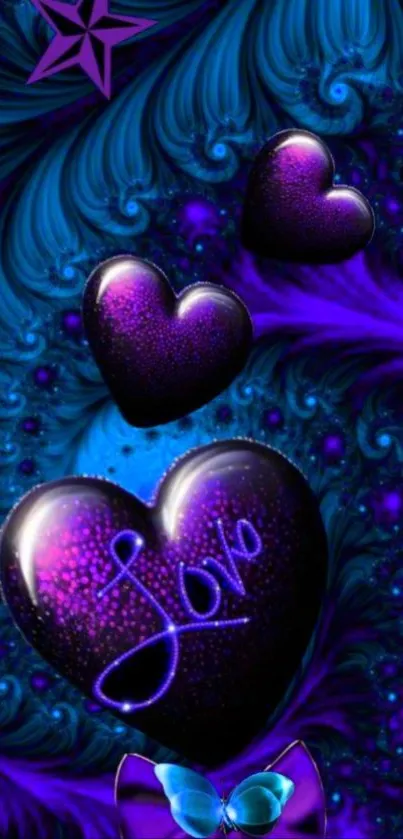 Purple heart love mobile wallpaper design.