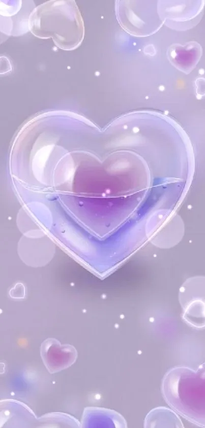 Luminous purple hearts on lavender background wallpaper.