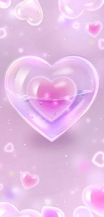 Pastel purple heart-themed mobile wallpaper with elegant design.