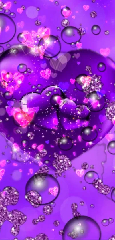 Purple heart with sparkling effects wallpaper