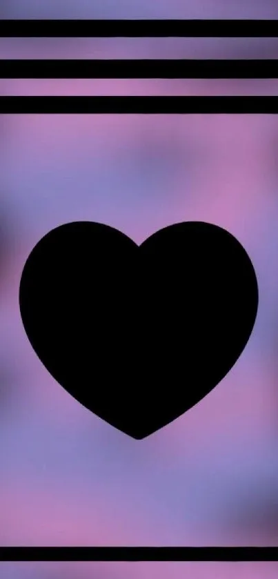 Aesthetic mobile wallpaper with black heart on a purple background.