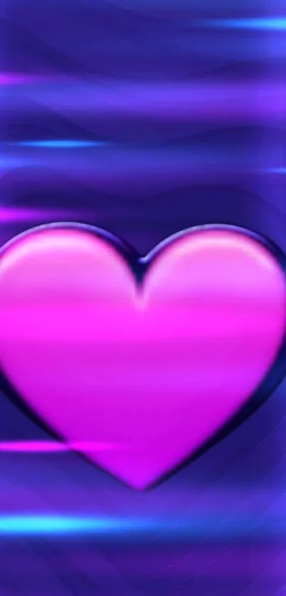 Vibrant neon purple heart wallpaper with pink and blue hues.