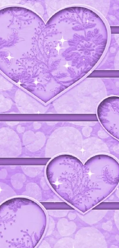 Lovely purple heart pattern with floral design, perfect for a romantic phone wallpaper.