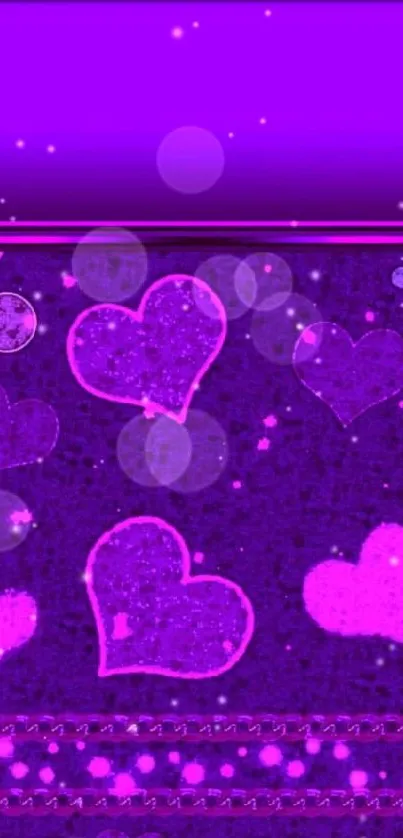 Purple and pink heart-themed mobile wallpaper design.