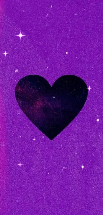 Purple phone wallpaper with a black heart design.