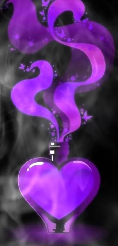 Purple heart-shaped smoke rising against a dark background.