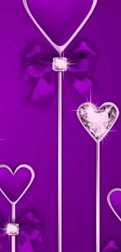 Purple wallpaper with sparkling hearts and ribbons.