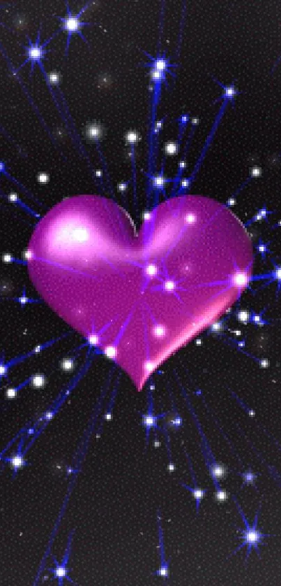 Purple heart with sparkles on a dark background.