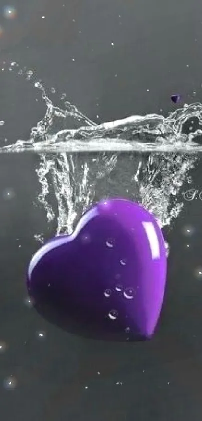 Purple heart submerged in water on dark backdrop wallpaper.