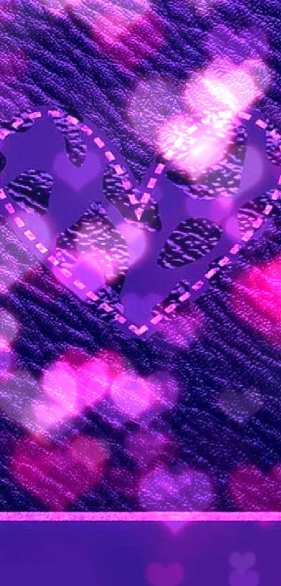 Purple textured wallpaper with stylish heart design.