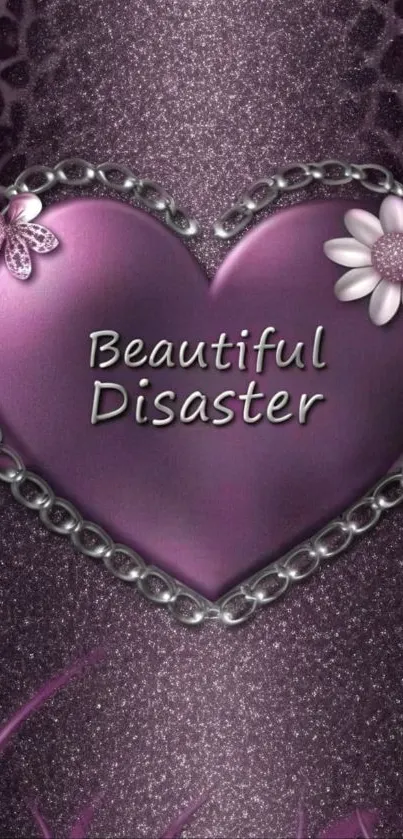 Purple heart with floral accents mobile wallpaper