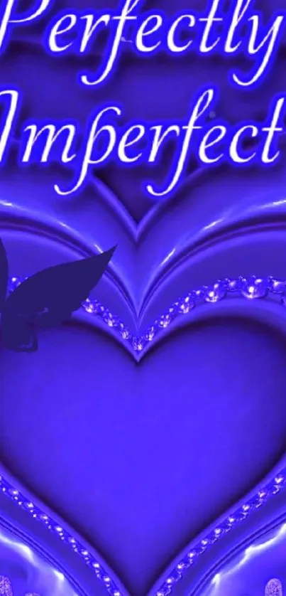 Purple heart with butterfly design, 'Perfectly Imperfect'.