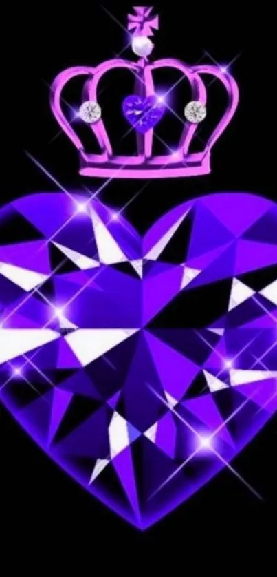 Purple heart with crown on black background wallpaper.