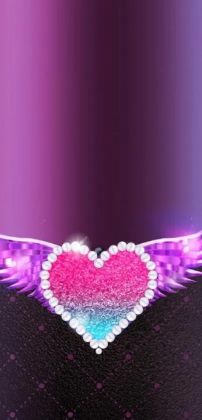 Purple heart with wings on a gradient background wallpaper.