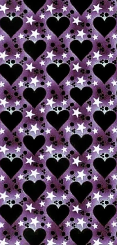 Stylish purple hearts and stars wallpaper design.