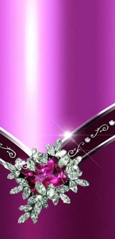 Purple wallpaper with an elegant jewel design and silver details.