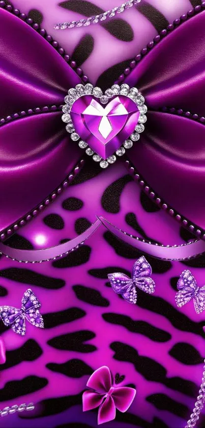 Purple leopard print wallpaper with a heart.