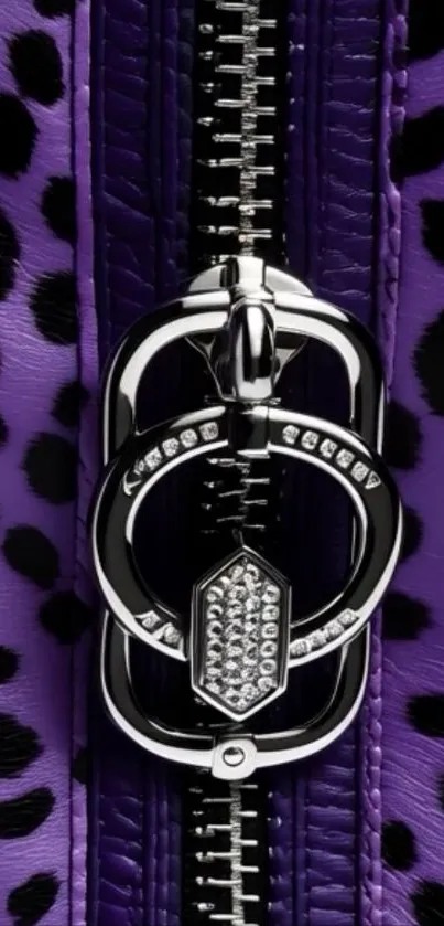 Closeup of purple leopard print with a metallic zipper.
