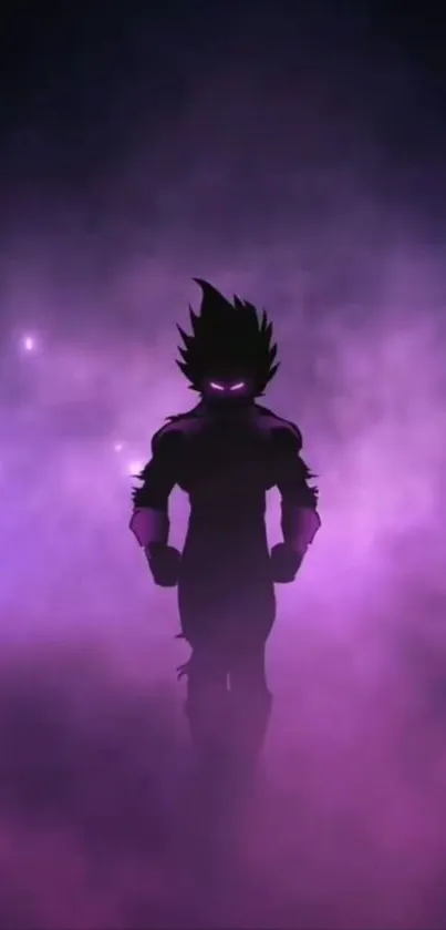 Anime silhouette with purple lightning on a dark background.