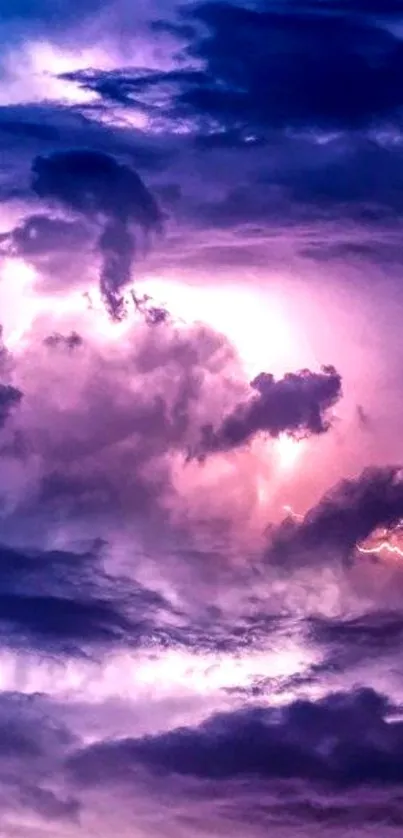 A captivating mobile wallpaper featuring purple clouds and striking lightning.