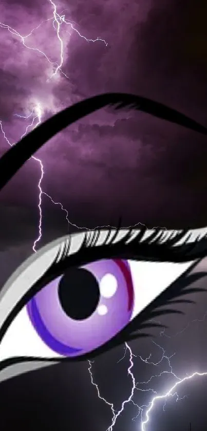 Purple eye with lightning storm backdrop wallpaper.