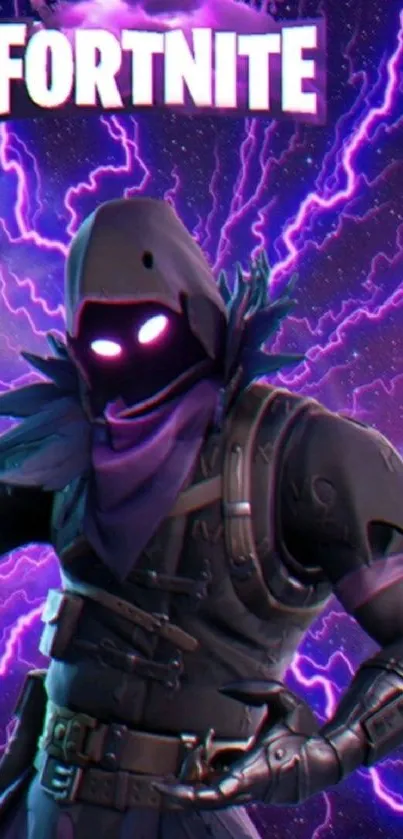 Fortnite character with purple lightning in dynamic mobile wallpaper.