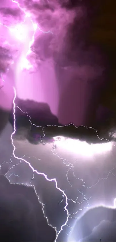 Purple lightning striking through dark clouds in a dramatic mobile wallpaper scene.