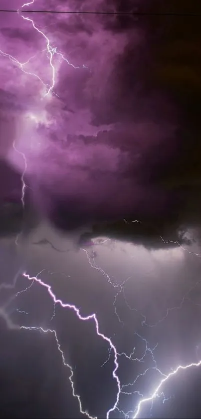 Purple lightning storm with dramatic clouds.