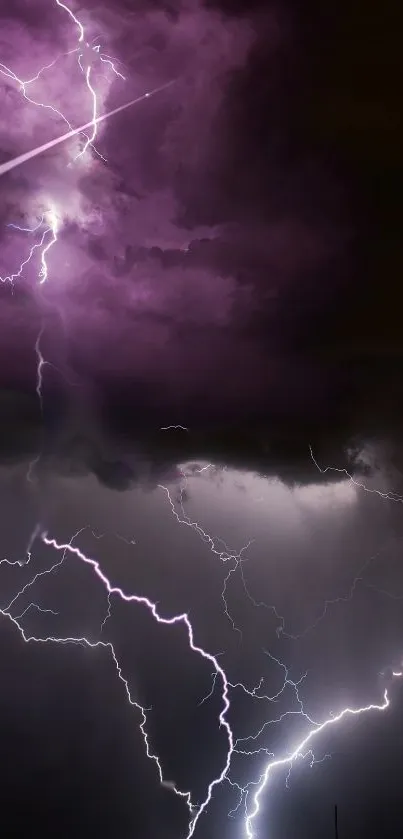 Dark purple clouds with striking lightning.