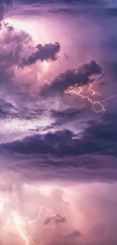 Purple lightning storm with dramatic clouds wallpaper.