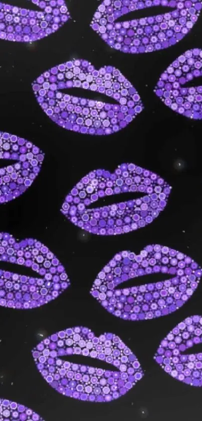 Purple lips pattern on black background wallpaper.