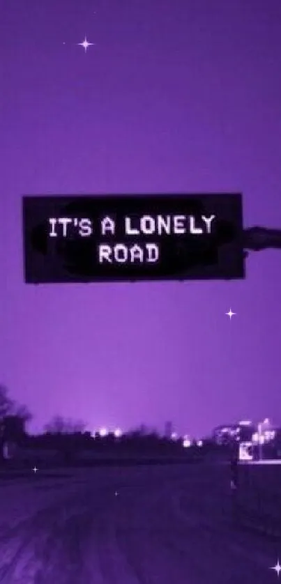 A purple lonely road sign on a dark night, creating a mysterious ambiance.