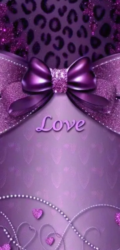 Purple wallpaper with a love bow and leopard pattern decoration.