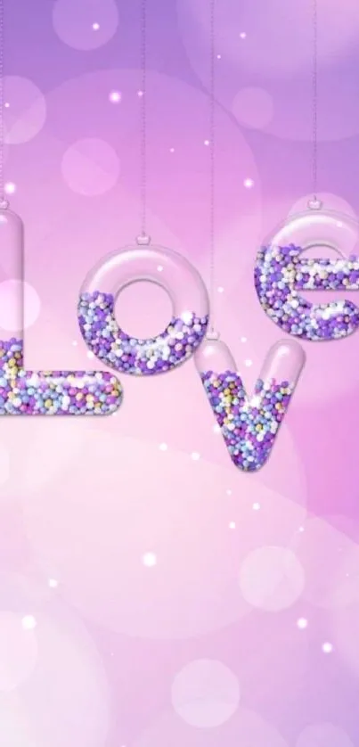 Purple wallpaper with glittery love text.