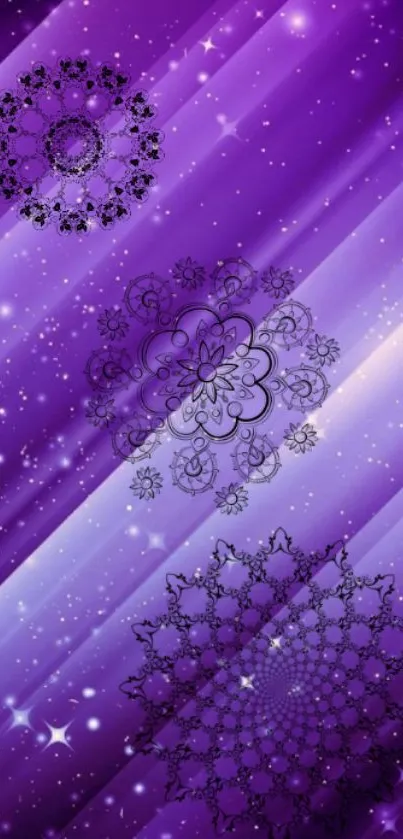 Purple mandala design with starry background mobile wallpaper.