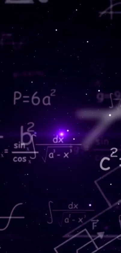 Purple math equations on a starry background wallpaper.