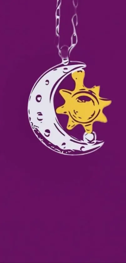 Purple background with a sun and moon charm.