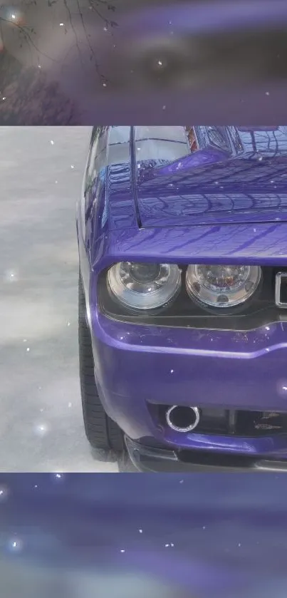 Purple muscle car with reflections and star effects in a sleek design.