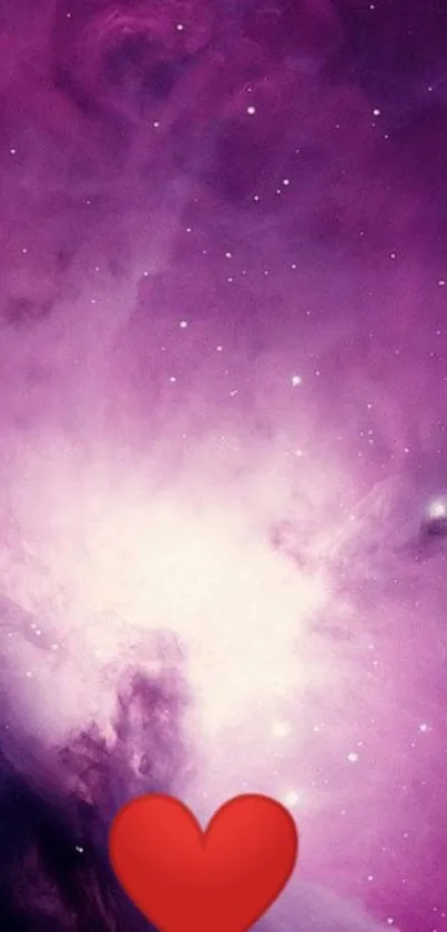 Purple nebula wallpaper with a red heart emblem.