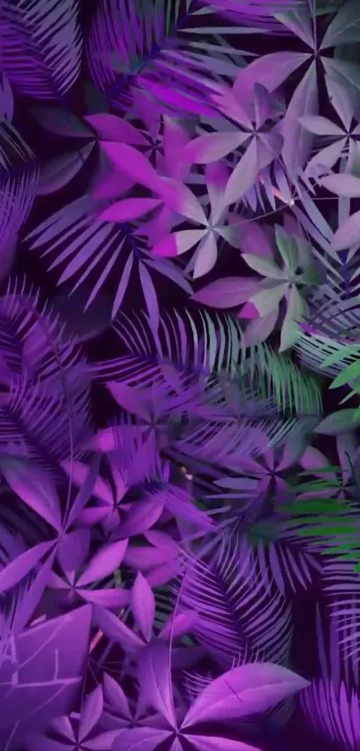 Purple neon leafy wallpaper with green accents.