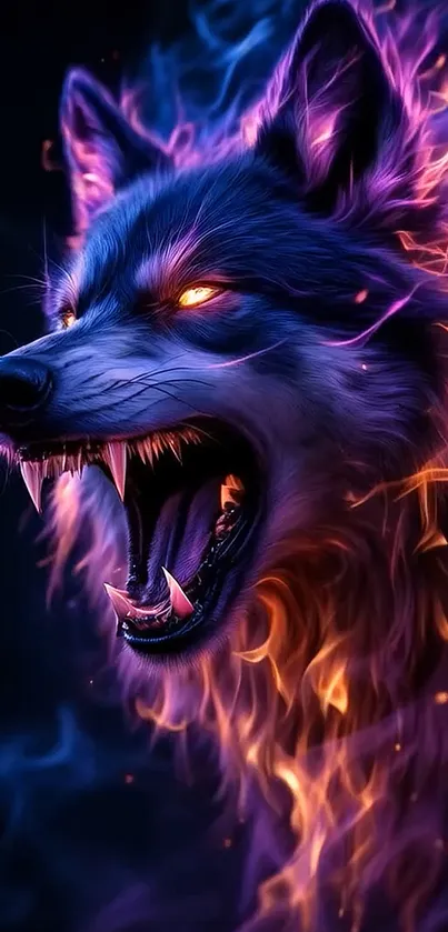 Purple Neon Wolf On Fire Live Wallpaper