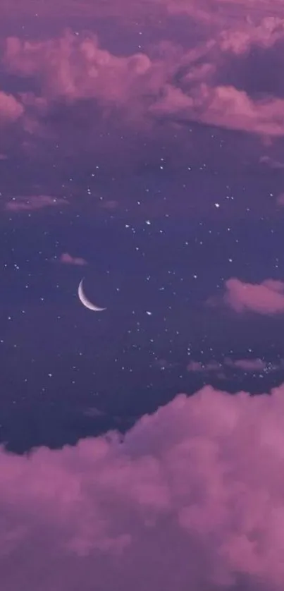 Purple sky with crescent moon and stars wallpaper