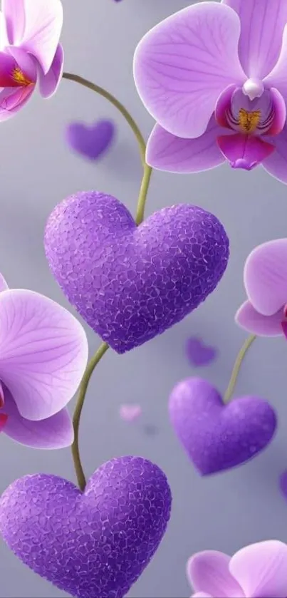 Purple textured hearts and orchids mobile wallpaper.