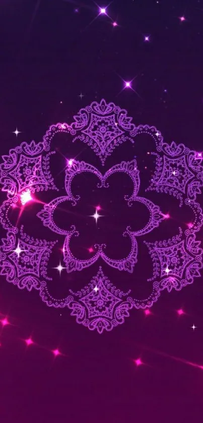 Ornate purple mandala wallpaper with stars.